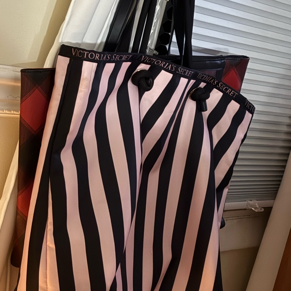 Victoria's Secret Black and Pink Striped Bag